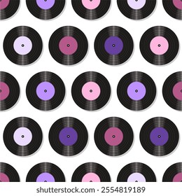 Seamless pattern print background with vinyl record disks vector illustration music wallpaper decorative artistic texture	
