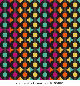 Seamless pattern print background with vinyl record disks vector illustration music wallpaper decorative artistic texture