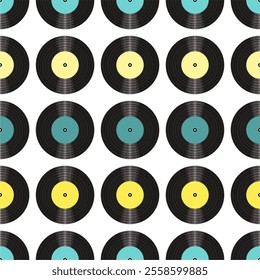 Seamless pattern print background with vinyl record disks vector illustration music wallpaper decorative artistic texture