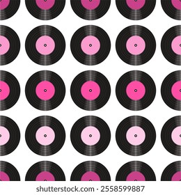 Seamless pattern print background with vinyl record disks vector illustration music wallpaper decorative artistic texture