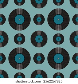 Seamless pattern print background with vinyl record disks vector illustration music wallpaper decorative artistic texture