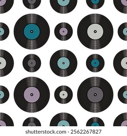 Seamless pattern print background with vinyl record disks vector illustration music wallpaper decorative artistic texture