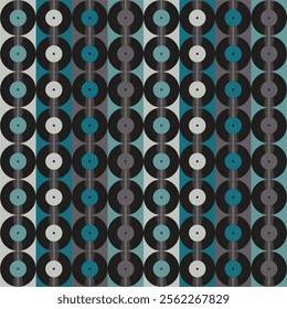 Seamless pattern print background with vinyl record disks vector illustration music wallpaper decorative artistic texture