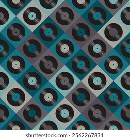 Seamless pattern print background with vinyl record disks vector illustration music wallpaper decorative artistic texture