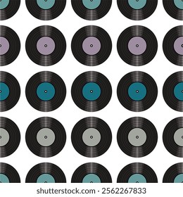 Seamless pattern print background with vinyl record disks vector illustration music wallpaper decorative artistic texture