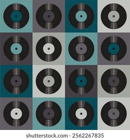 Seamless pattern print background with vinyl record disks vector illustration music wallpaper decorative artistic texture