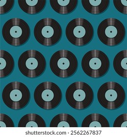 Seamless pattern print background with vinyl record disks vector illustration music wallpaper decorative artistic texture