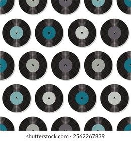 Seamless pattern print background with vinyl record disks vector illustration music wallpaper decorative artistic texture