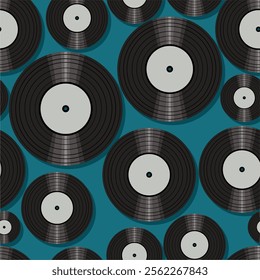 Seamless pattern print background with vinyl record disks vector illustration music wallpaper decorative artistic texture