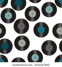 Seamless pattern print background with vinyl record disks vector illustration music wallpaper decorative artistic texture