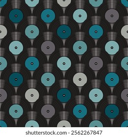 Seamless pattern print background with vinyl record disks vector illustration music wallpaper decorative artistic texture