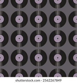 Seamless pattern print background with vinyl record disks vector illustration music wallpaper decorative artistic texture