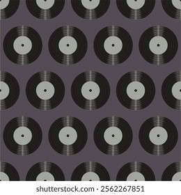 Seamless pattern print background with vinyl record disks vector illustration music wallpaper decorative artistic texture