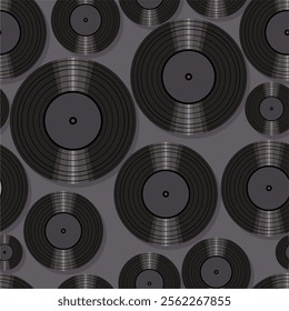 Seamless pattern print background with vinyl record disks vector illustration music wallpaper decorative artistic texture