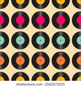  Seamless pattern print background with vinyl record disks vector illustration music wallpaper decorative artistic texture