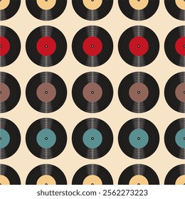  Seamless pattern print background with vinyl record disks vector illustration music wallpaper decorative artistic texture