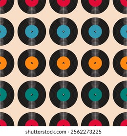  Seamless pattern print background with vinyl record disks vector illustration music wallpaper decorative artistic texture