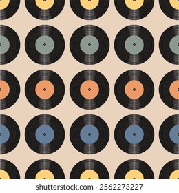  Seamless pattern print background with vinyl record disks vector illustration music wallpaper decorative artistic texture