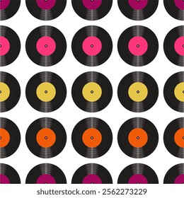  Seamless pattern print background with vinyl record disks vector illustration music wallpaper decorative artistic texture