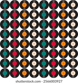 Seamless pattern print background with vinyl record disks vector illustration music wallpaper decorative artistic texture	
