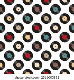 Seamless pattern print background with vinyl record disks vector illustration music wallpaper decorative artistic texture	
