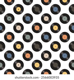 Seamless pattern print background with vinyl record disks vector illustration music wallpaper decorative artistic texture	
