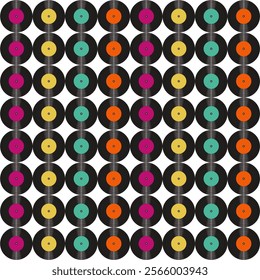 Seamless pattern print background with vinyl record disks vector illustration music wallpaper decorative artistic texture	
