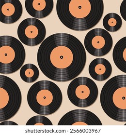 Seamless pattern print background with vinyl record disks vector illustration music wallpaper decorative artistic texture	
