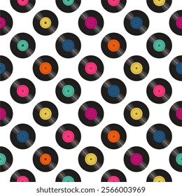 Seamless pattern print background with vinyl record disks vector illustration music wallpaper decorative artistic texture	
