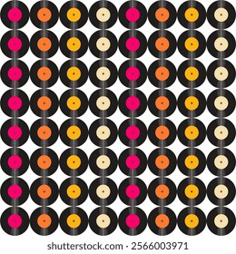 Seamless pattern print background with vinyl record disks vector illustration music wallpaper decorative artistic texture	
