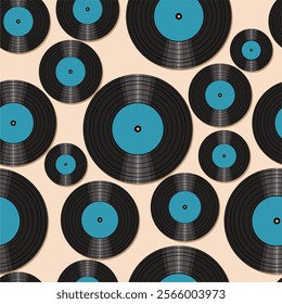 Seamless pattern print background with vinyl record disks vector illustration music wallpaper decorative artistic texture	
