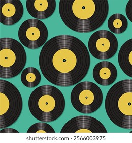 Seamless pattern print background with vinyl record disks vector illustration music wallpaper decorative artistic texture	
