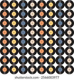 Seamless pattern print background with vinyl record disks vector illustration music wallpaper decorative artistic texture	
