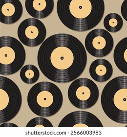 Seamless pattern print background with vinyl record disks vector illustration music wallpaper decorative artistic texture	
