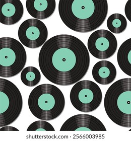 Seamless pattern print background with vinyl record disks vector illustration music wallpaper decorative artistic texture	
