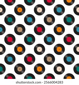 : Seamless pattern print background with vinyl record disks vector illustration music wallpaper decorative artistic texture