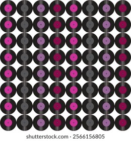  Seamless pattern print background with vinyl record disks vector illustration music wallpaper decorative artistic texture 60s, 70s, 80s, 90s 