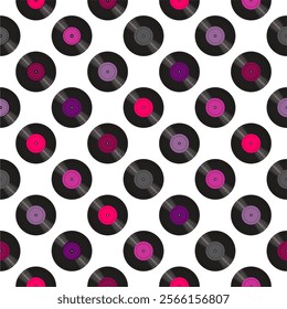  Seamless pattern print background with vinyl record disks vector illustration music wallpaper decorative artistic texture 60s, 70s, 80s, 90s 