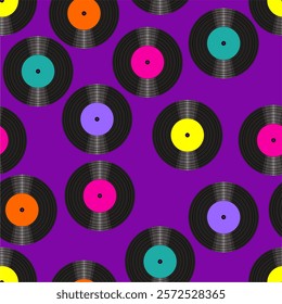 Seamless pattern print background with vinyl record disks vector illustration music wallpaper decorative artistic texture	
