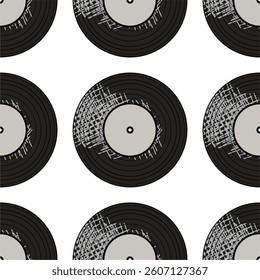 Seamless pattern print background with vinyl record disks vector illustration music wallpaper decorative artistic texture	
