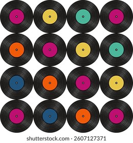 Seamless pattern print background with vinyl record disks vector illustration music wallpaper decorative artistic texture	
