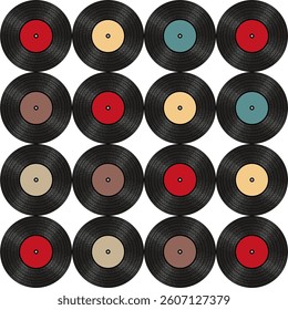 Seamless pattern print background with vinyl record disks vector illustration music wallpaper decorative artistic texture	
