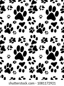 Seamless pattern of print of cats paws on a white background