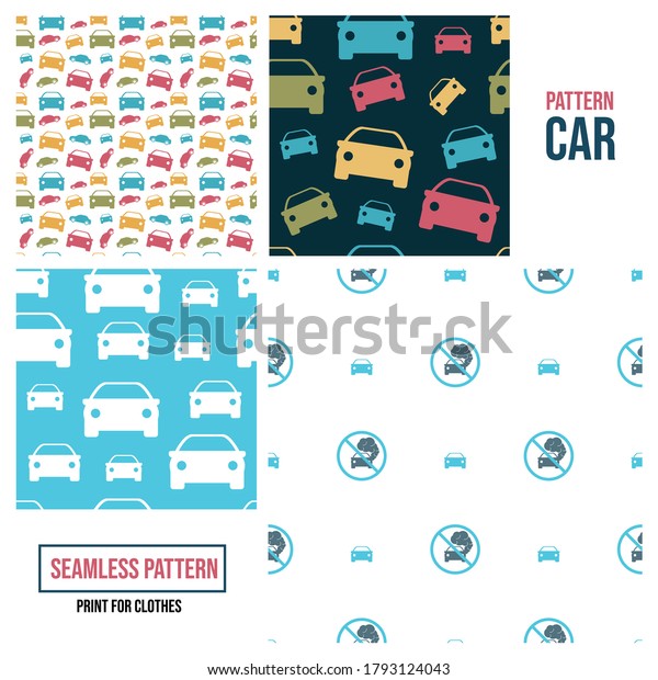 Seamless pattern. Print for clothes. Patterns for\
packaging. Car icon.