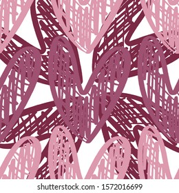 Seamless pattern for print design with sketch hearts. Abstract geometric background. Cute fabric texture for modern graphic design. Vector illustration