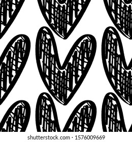 Seamless pattern for print design with sketch hearts. Abstract geometric background. Cute fabric texture for modern graphic design. Vector illustration