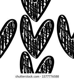 Seamless pattern for print design with sketch hearts. Abstract geometric background. Cute fabric texture for modern graphic design. Vector illustration
