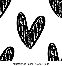 Seamless pattern for print design with sketch hearts. Abstract geometric background. Cute fabric texture for modern graphic design. Vector illustration