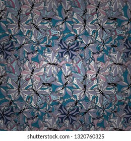 Seamless pattern Print. Design. Tender fabric pattern. Doodles neutral, blue and white on colors. Vector. Flat elements.