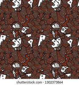 Seamless pattern Print. Doodles brown, black and white on colors. Fashionable fabric pattern. Vector. Design wrapping and gift paper, greeting cards, banner and posters design.